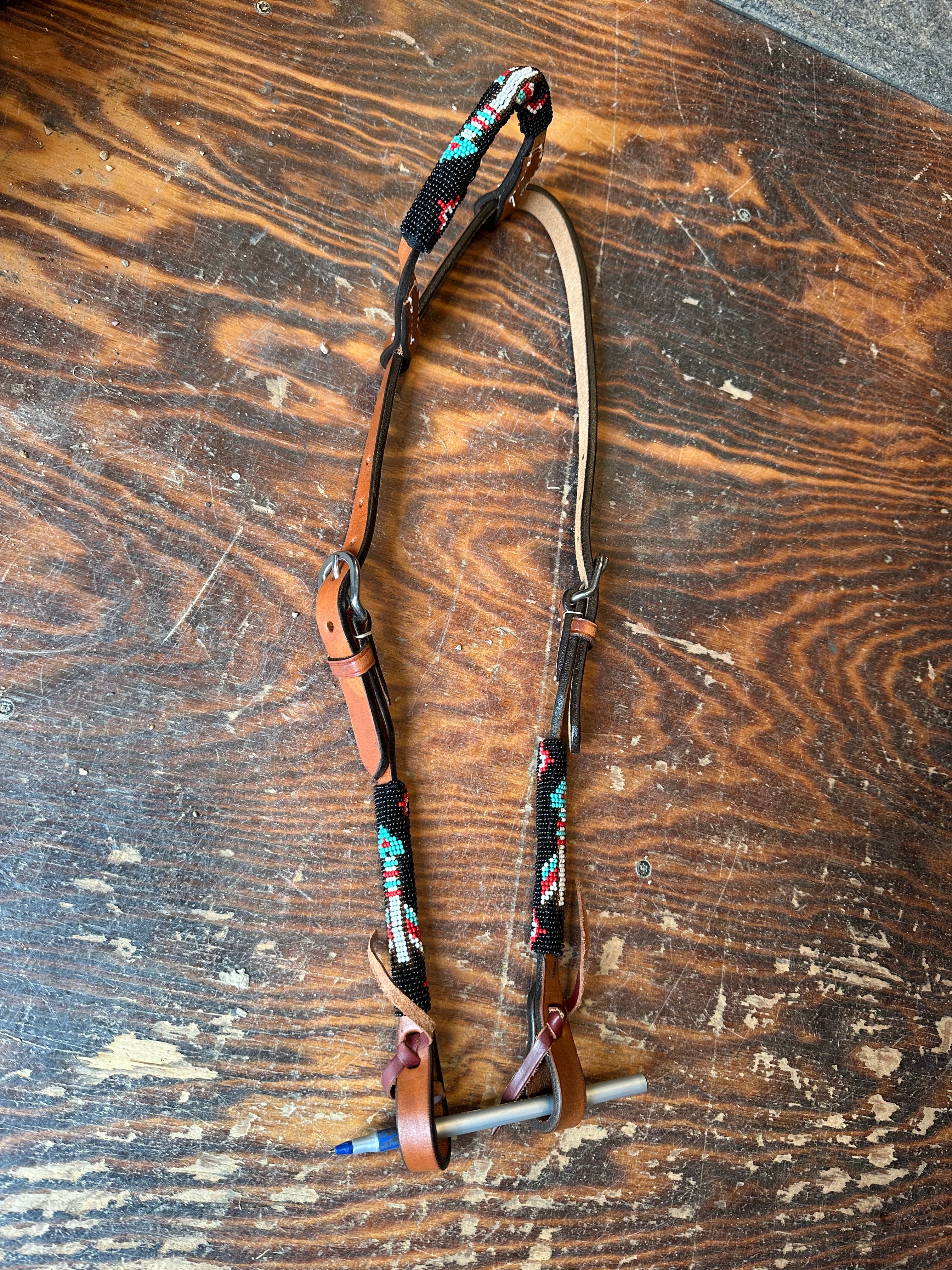 Beaded one ear leather Headstall