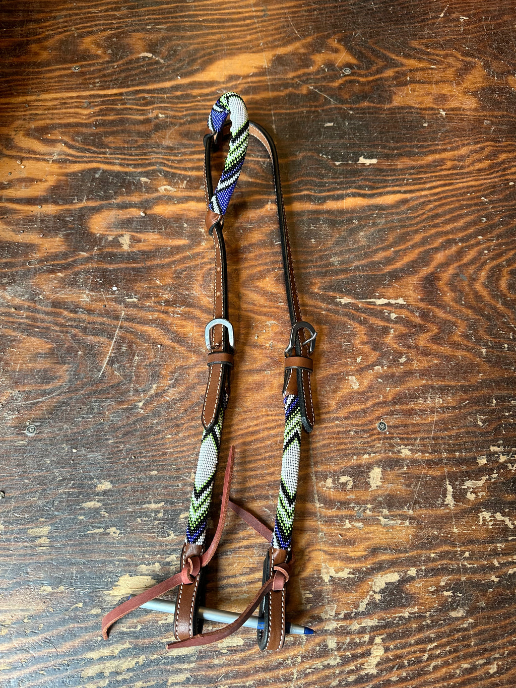 Beaded one ear leather Headstall