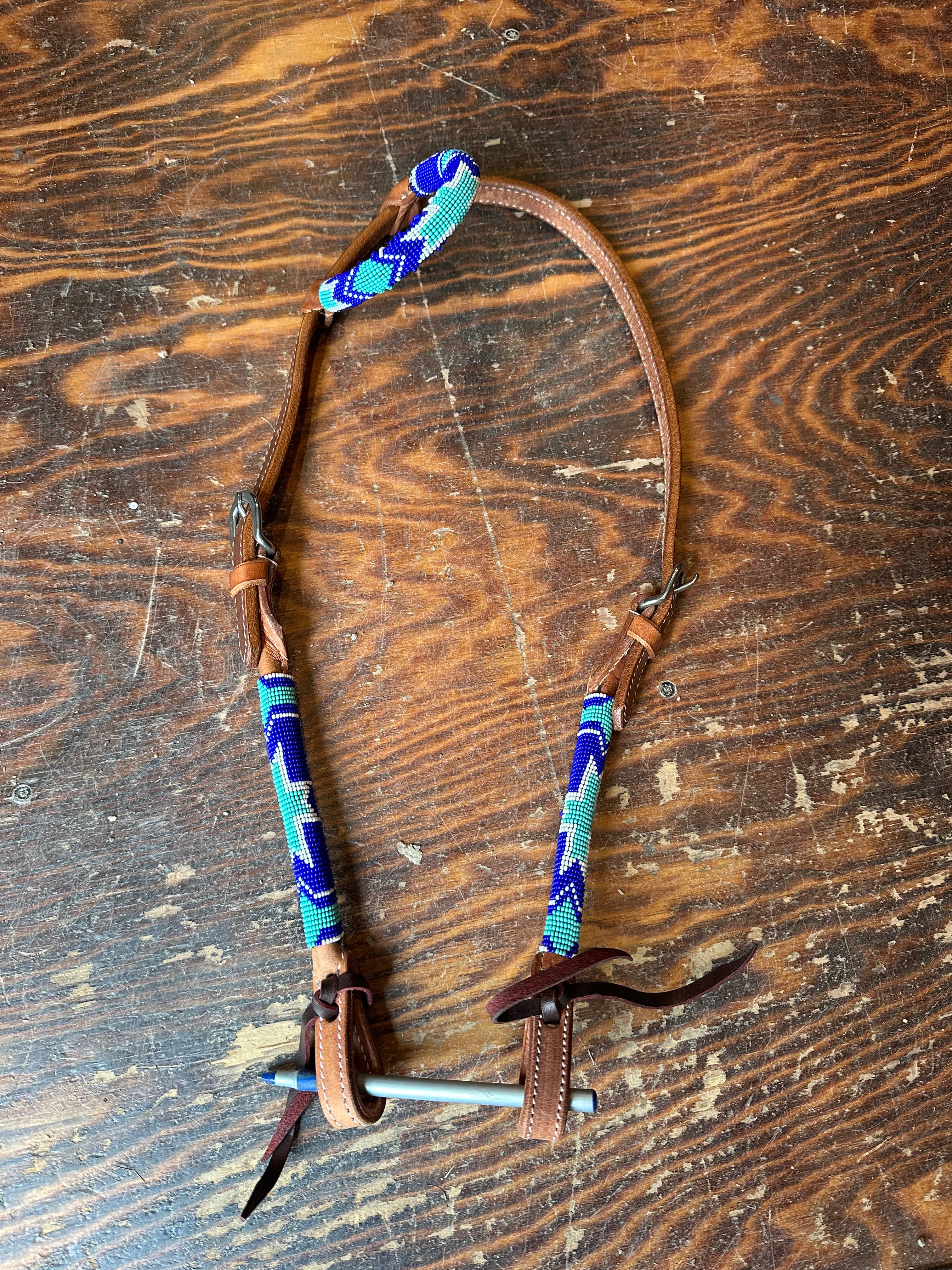 Beaded one ear leather Headstall