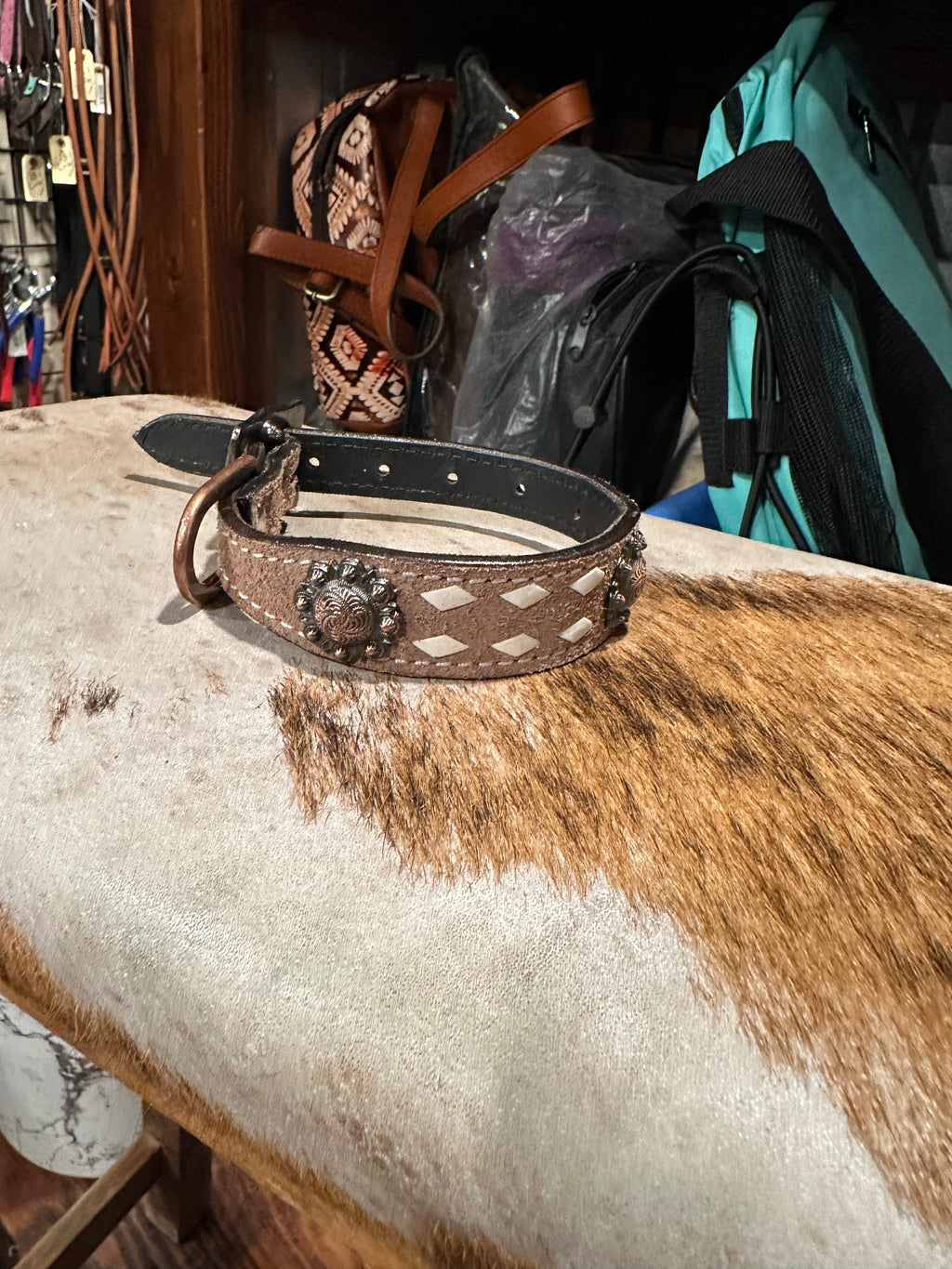 Designer leather dog collar small