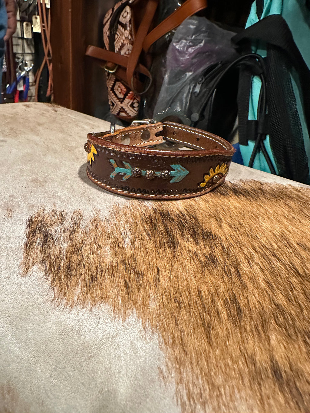 Designer leather dog collar small