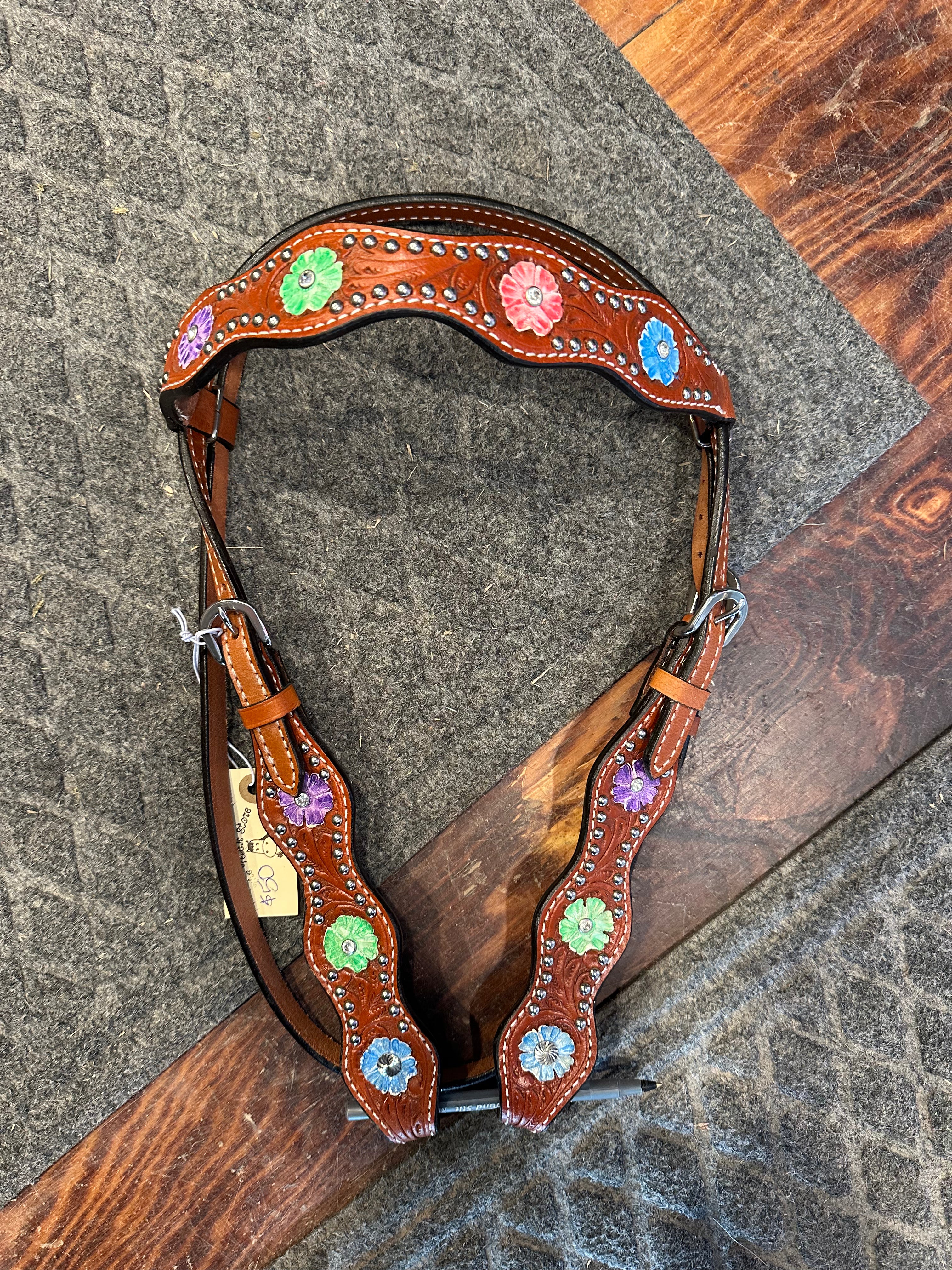 Flower painted browband headstall
