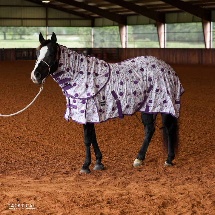 Tacktical purple peony magnetic therapy fly sheet with detachable neck