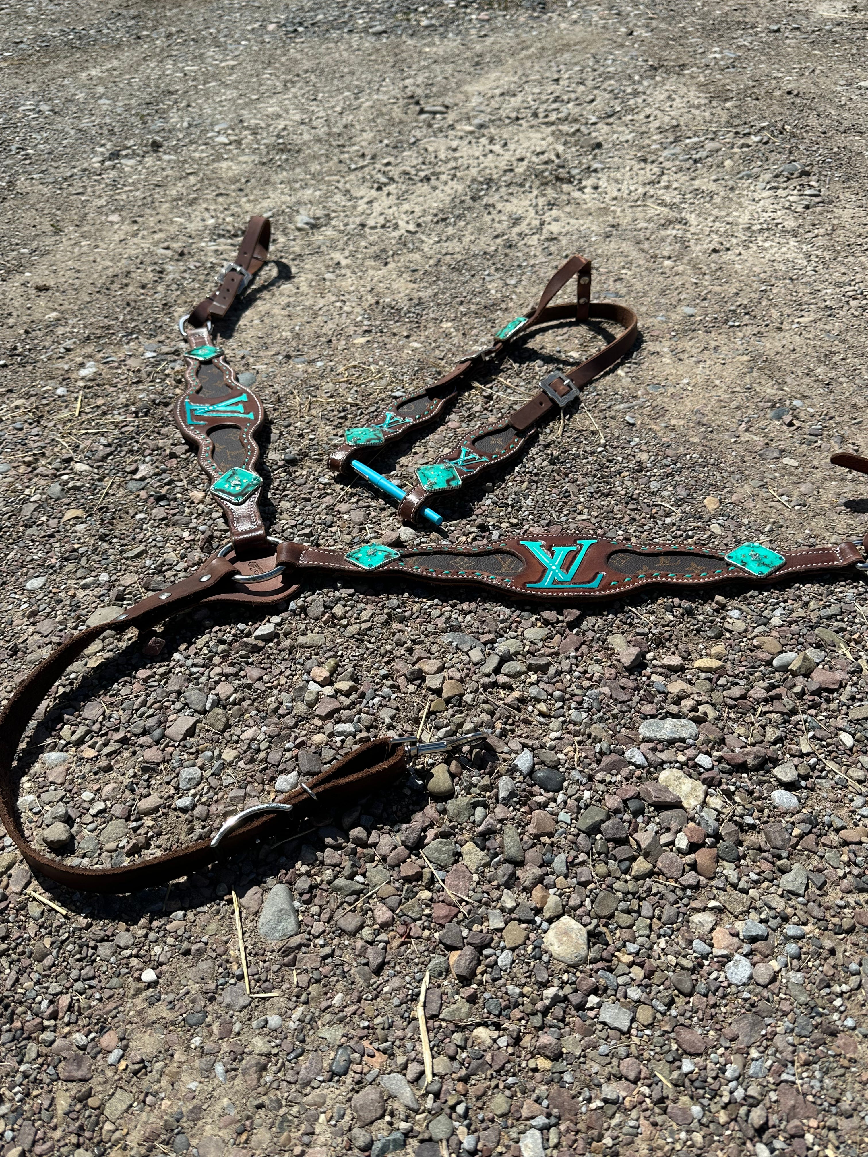 Custom unbridled rose LV headstall & breast collar set