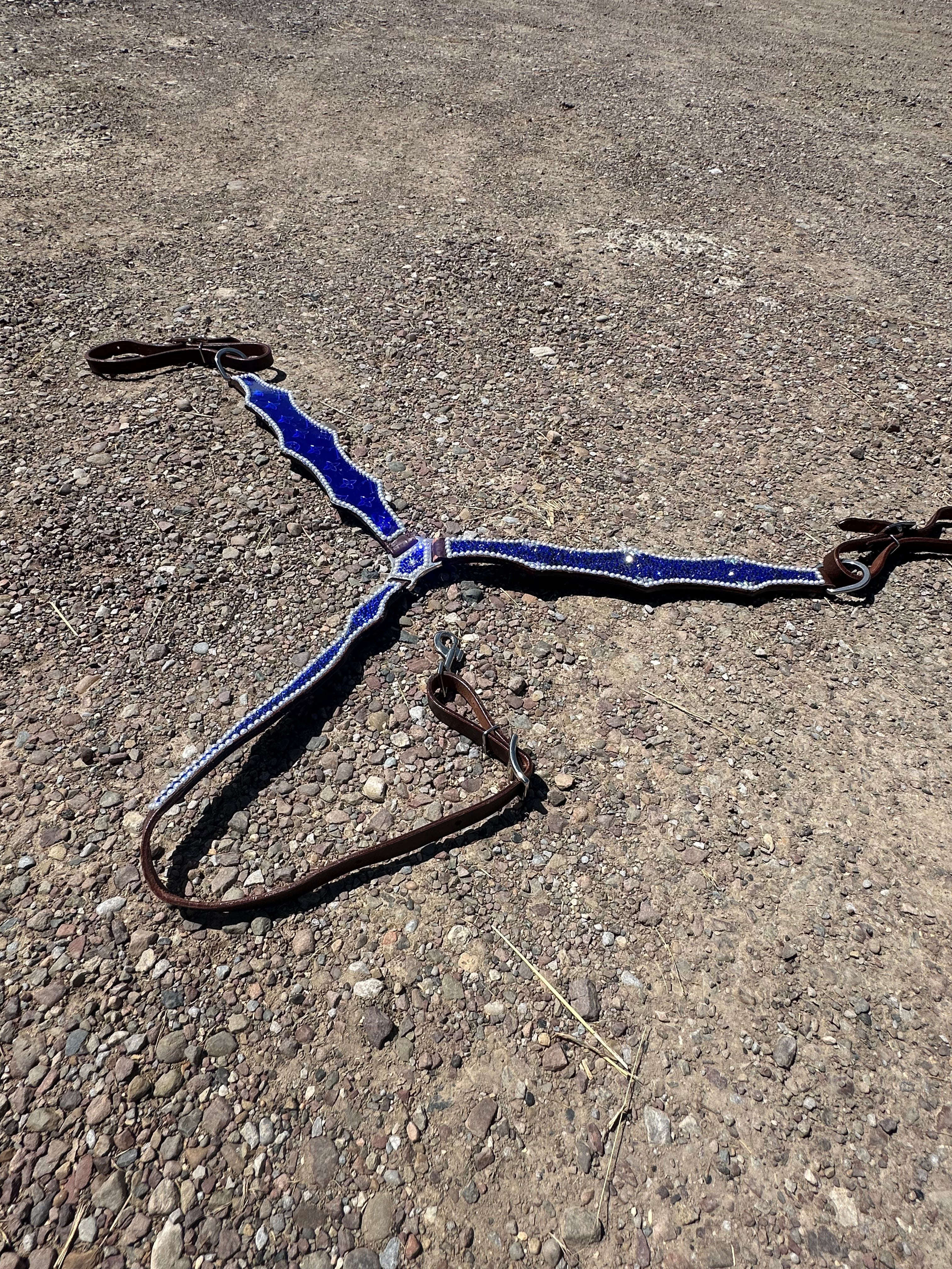 Custom LV breast collar blue bedazzle