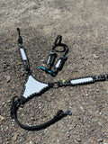 Black gladiator plate with white buckstitch headstall & breast collar set