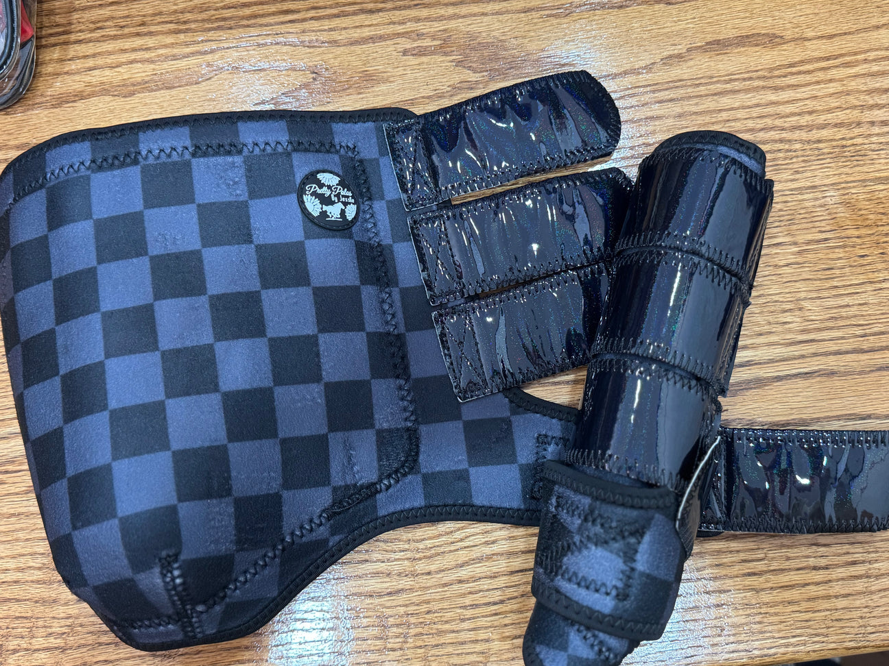 Black grey glitter checkered large fronts Pretty Polos by Jessie
