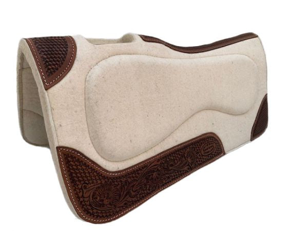 Wool pad with tooled leather accents