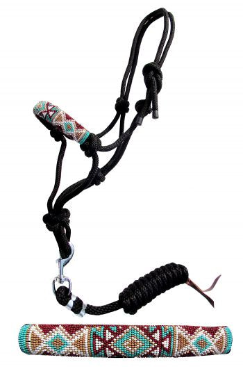 Beaded pony beaded nose cowboy knot halter with lead rope